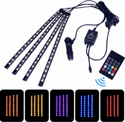 Set 4 benzi LED auto RGB cu telecomanda 