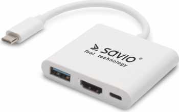 Hub Multiport Savio AK-48 USB Type-C la 1x HDMI 1x USB 3.0 1x Power delivery port alb 