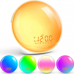 Lampa LED Inteligenta Radio FM cu Ceas si Alarma Simulare Rasarit and Apus de Soare 7 culori LED port USB App control Alexa/Google Home 
