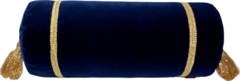 Perna decorativa cilindrica bleumarin inchis din catifea si auriu 50 cm x 22 cm Zalnok