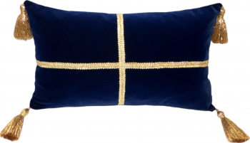 Perna decorativa dreptunghi bleumarin inchis din catifea si auriu 50 cm x 30 cm Zalnok
