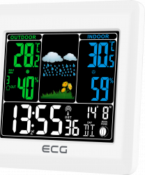 Statie meteo interior-exterior ECG MS 300 White senzor extern fara fir LCD color ceas alarma 