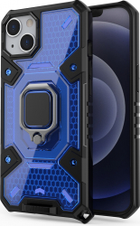 Husa de protectie Honeycomb Armor pentru iPhone 13 inel metalic magnet auto Negru Albastru KOF-BBL3392 