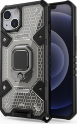 Husa de protectie Honeycomb Armor pentru iPhone 13 inel metalic magnet auto Negru Gri KOF-BBL3389 
