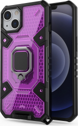 Husa de protectie Honeycomb Armor pentru iPhone 13 inel metalic magnet auto Negru Violet KOF-BBL3386 