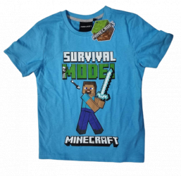Tricou copii Minecraft Survival Mode maneca scurta 9 ani/134 cm albastru 