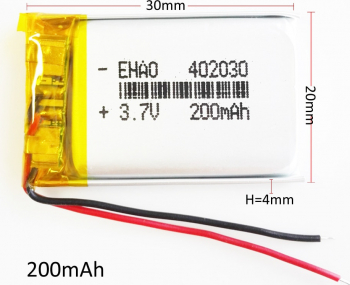 402030 - Acumulator Li-Polymer - 3 7 V - 200mah - 20x30x4 mm 