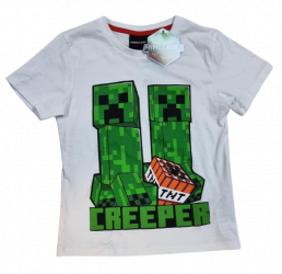 Tricou copii Minecraft Creeper TNT maneca scurta 9 ani/134 cm alb 