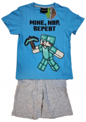 Pijama copii Minecraft Steve Diamond Mine Nap Repeat 10 ani/140 cm Albastru/Gri 