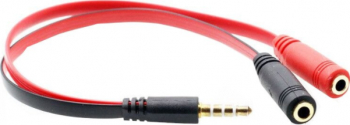 Splitter adaptor audio stereo Jack 3.5 mm tata la 2 x Jack 3.5 mm mama 20 cm Negru Rosu AXT-BBL3594 