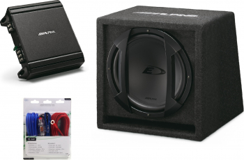 Pachet Alpine SBE-1044BR Subwoofer Bass Reflex 150W 25cm + MRV-M250 Amplificator Mono + kit cabluri 