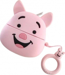 Husa de protectie din silicon 3D pentru Apple AirPods 1/2 model de Porc Roz 