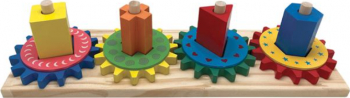 Jucarie educativa cu baza din lemn forme geometrice din lemn mecanism rotire 