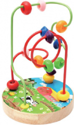 Jucarie educativa cu baza din lemn labirint motric bile din plastic colorate 