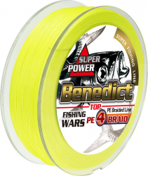 Fir textil pescuit Benedict 0.14mm 300m impletit in 4 fire culoare galben fluo pentru spinning crap somn rezistent la nod si abraziune 