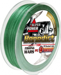 Fir textil pescuit Benedict 300m 0.14mm 4.5kg impletit in 4 fire culoare verde pentru spinning crap somn rezistent la nod si abraziune 