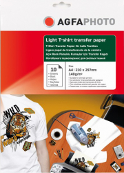 Hartie de transfer termic pentru tricouri/tesaturi albe / deschise la culoare white/light T-shirt - pachet de 10 coli A4 Agfa Photo