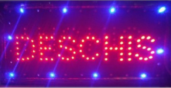 Reclama Luminoasa Deschis Tehnologie LED Dimensiuni 50 x 25 cm Alimentare 220 V Design Modern Rosu/Albastru 