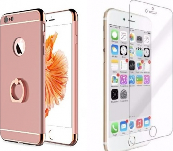 Pachet husa protectie cu inel pentru iPhone 7 Rose-Auriu si folie protectie fata-spate 