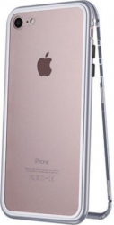 Husa metalica pentru Apple iPhone 8 Total Protect GloMax Argintiu spate din sticla securizata premium + folie de sticla pentru ecran 