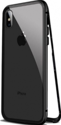 Husa metalica pentru Apple iPhone XS MAX Total Protect GloMax spate din sticla securizata premium + folie de sticla pentru ecran 
