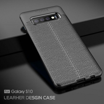 Husa pentru Samsung Galaxy S10 Plus GloMax AUTO FOCUS cu insertii de piele neagra 