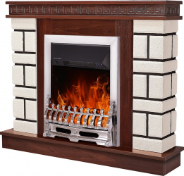 Semineu electric Nazarii mini maro si Galileo silver - Art Flame - 874 x 245 x 1080 mm - 2000W - Termostat - Telecomanda 