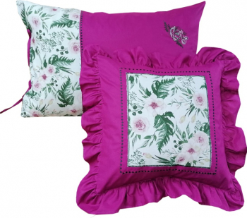 Set 2 Huse perna Casa Bucuriei model Sensy alb/fucsia bumbac natural 100 50 cm x 70 cm si 45 x 45 cm 