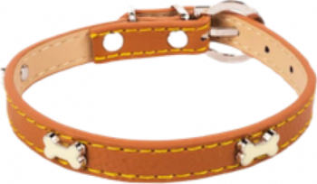 Zgarda ajustabila pentru caini din piele ecologica cu detalii in forma de os 35x 1.5 cm Maro JMB-BBL3788 