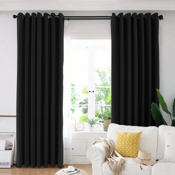 Set draperie din catifea blackout cu inele auriu antic Madison 200x260 cm densitate 700 g/ml Deep Black 2 buc 