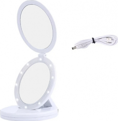 Oglinda cosmetica 2 in 1 Luce Espejo pliabila led efect de lupa reincarcabila 16.5 cm alba Doty 