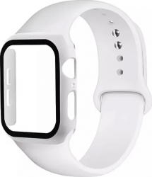 Set 2 in 1 curea din silicon si husa protectie ecran pentru Apple Watch series 1/2/3/4/5 materiale de calitate 38 mm alb doty 