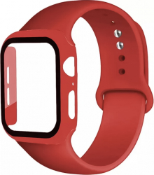 Set 2 in 1 curea din silicon si husa protectie ecran pentru Apple Watch series 1/2/3/4/5 materiale de calitate 44 mm rosu doty 