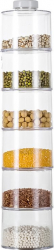 Set 6 recipiente condimente Magic Spice Jar accesorii incluse transparente practice suport rotativ usor de organizat 8 cm alb Doty 