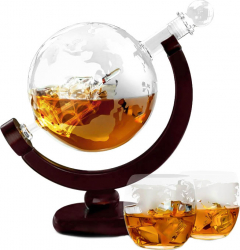 Set decantor The Earth design glob pamantesc 2 pahare cu imprimeu modern materiale de calitate 850 ml doty 