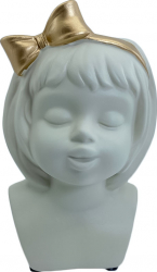Statueta 2 in 1 White Doll din ceramica design minimalist decoratiune si vaza alb-galbui 21x14 cm Doty 