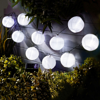 Lampi Solare LED tip Sir 10 Lampioane Albe Diametru 7.5 cm Lungime 377 cm 