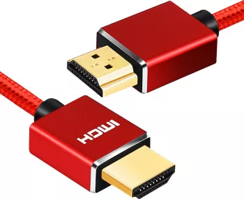 Cablu HDMI tata - tata la 1m contacte AUR 24K protectie calitate extra pentru 4K Ultra HD si Full HD 30 / 60 fps husa Nylon exterior rosu 