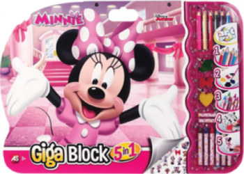 Set desen si pictura 5 in 1 stickere creioane din lemn creioane cerate acuarele pensula personaj Minni Mouse 52x38 cm SOHO4253 