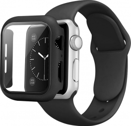 Pachet Freya Curea de Silicon si Carcasa Protectie Pentru Apple Watch 7 41MM L Negru 