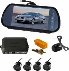 Senzori parcare cu camera video si display LCD de 7 in oglinda T24 Alb 