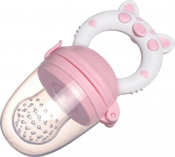 Suzeta pig pentru fructe si legume roz 12.5x5.5cm silicon alimentar +6 luni fara BPA 