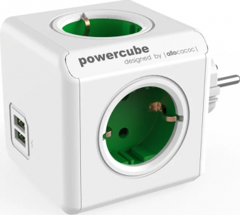 PRIZA ALLOCACOC Schuko x 4 conectare prin Schuko T USB x 2 10 A protectie copii alb/ verde and SPP1609 and