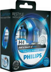 Set 2 Becuri auto far halogen Philips H4 Color Vision Blue 12V 55W 