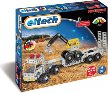 Set constructie Eitech - Camion cu remorca si excavator 375 piese 
