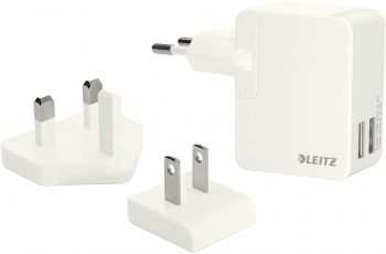 Duo-incarcator universal Leitz Complete USB pentru perete 12W 3 adaptoare incluse alb 