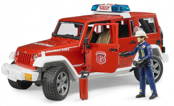 Jeep Wrangler Unlimited Rubicon de pompieri cu figurina Bruder 