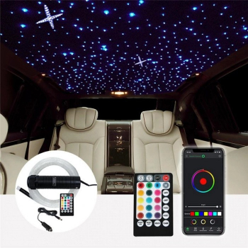 Kit Fibra Optica Plafon Instelat auto RGB-W 200 Fire 2M 75mm cu aplicatie pe telefon si telecomanda 200-0.75MM-2M 