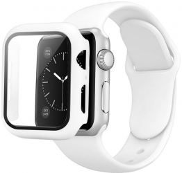 Pachet Freya Curea de Silicon si Carcasa Protectie Pentru Apple Watch 6 SE 44MM S Alb