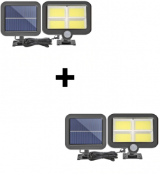 Set 2 x Proiector 100 LED cu panou solar senzor de miscare rezistent la apa telecomanda 